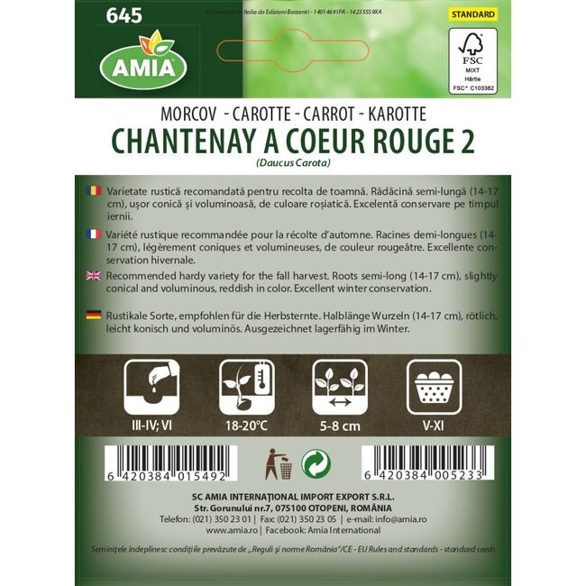 Seminte de morcov Chantenay a Coeur rouge 2, 3,5 gr