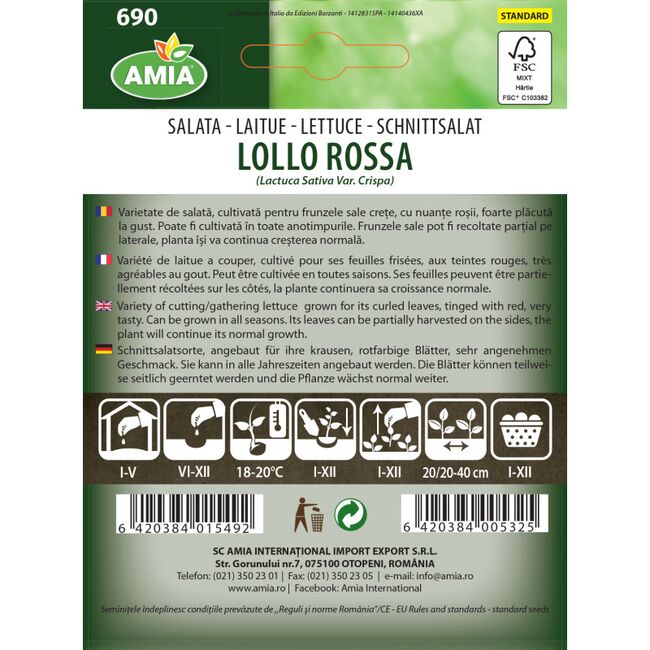 Seminte de salata creata rosie Lollo Rossa 1,8 gr