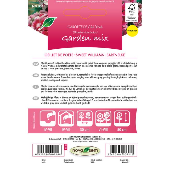 Seminte de flori Garofita de gradina inalta amestec, 0,6 grame