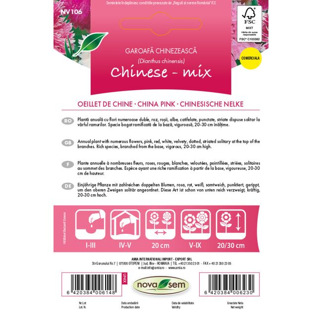 Seminte de flori garofita chinezeasca amestec Novasem 0,3 grame