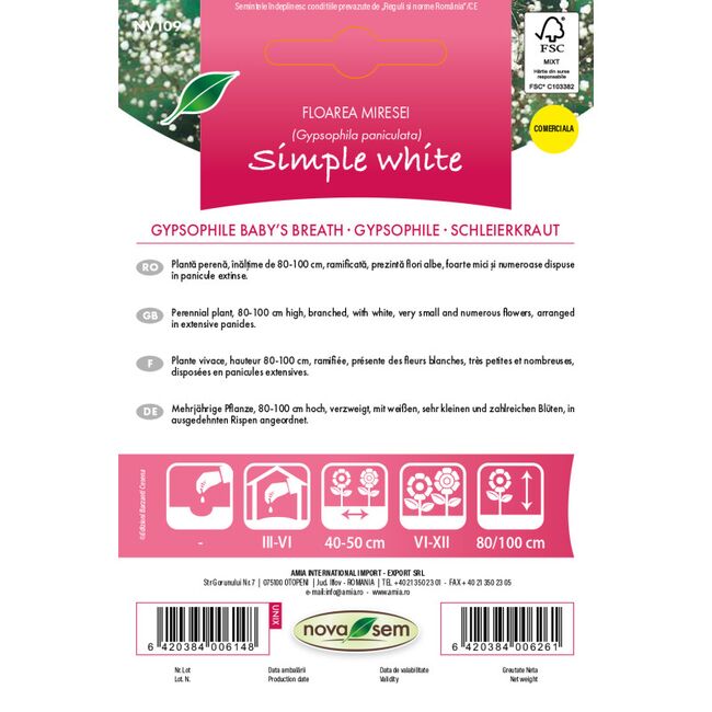 Seminte de flori Floarea Miresei simpla alba 0,3 gr Novasem