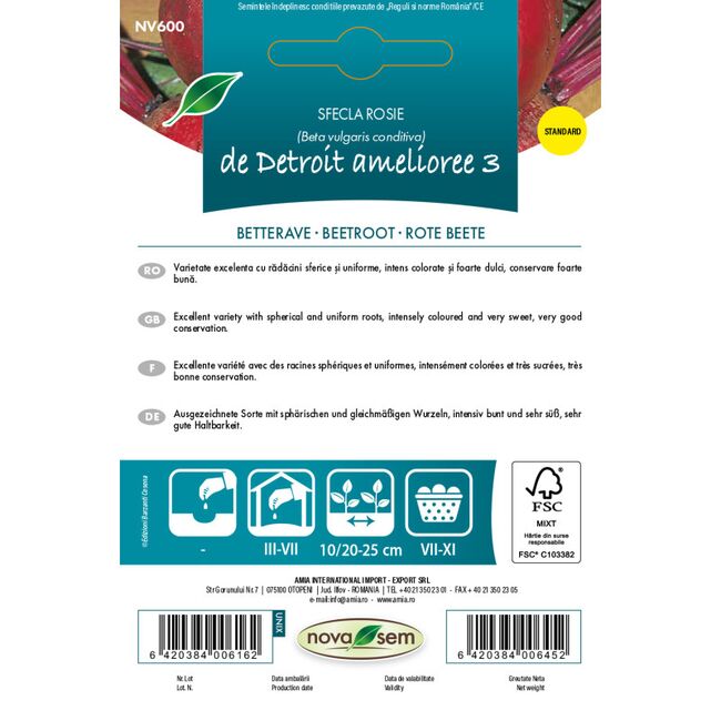 Seminte de sfecla rosie de Detroit amelioree 3, 3 gr