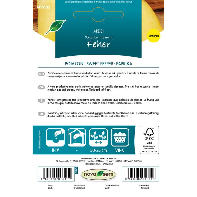 Seminte de ardei gras galben Feher 0,5 gr